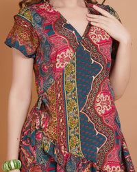 Amara teal garden mini angrakha dress