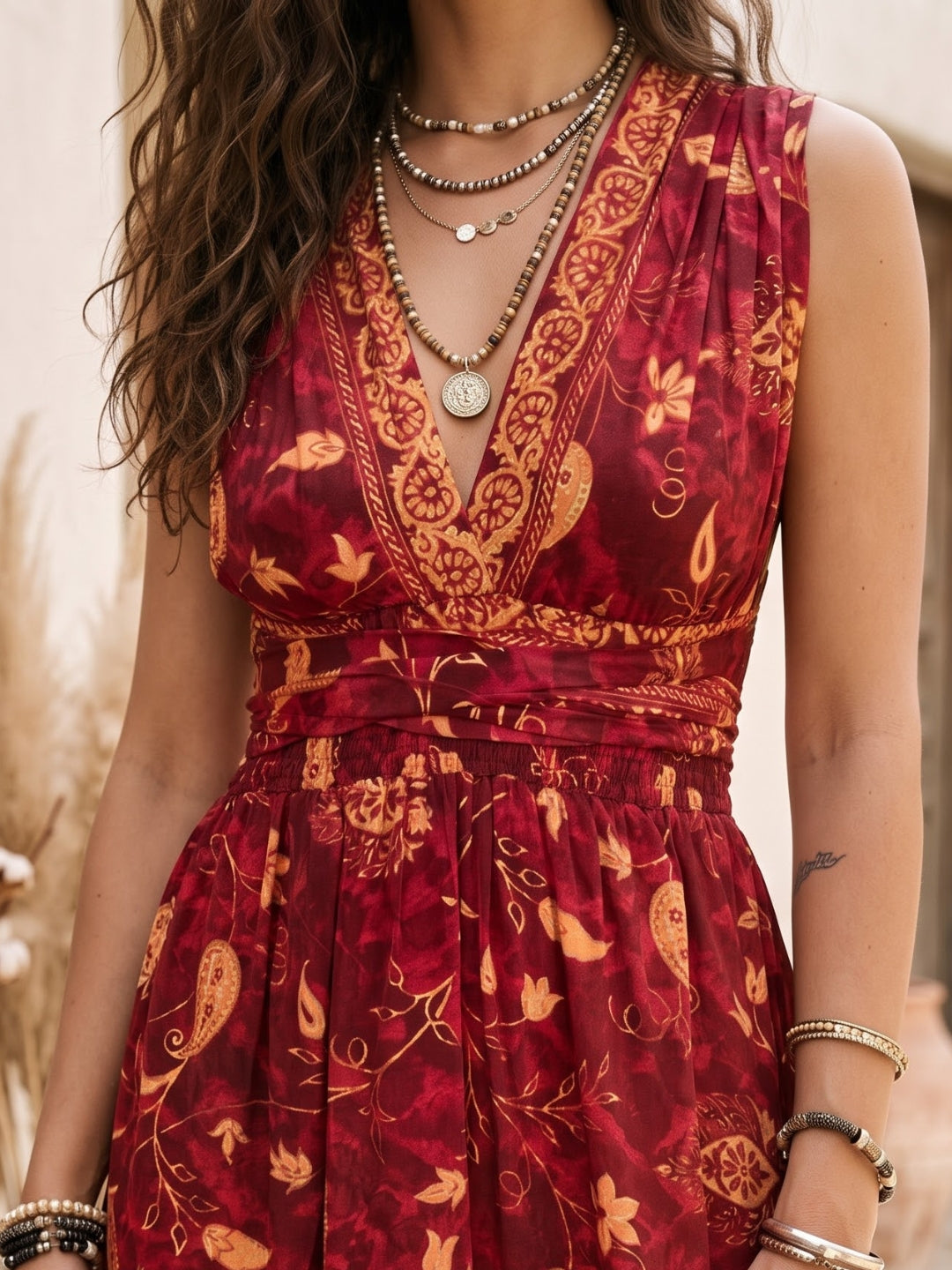 Cranberry crush halter boho maxi dress