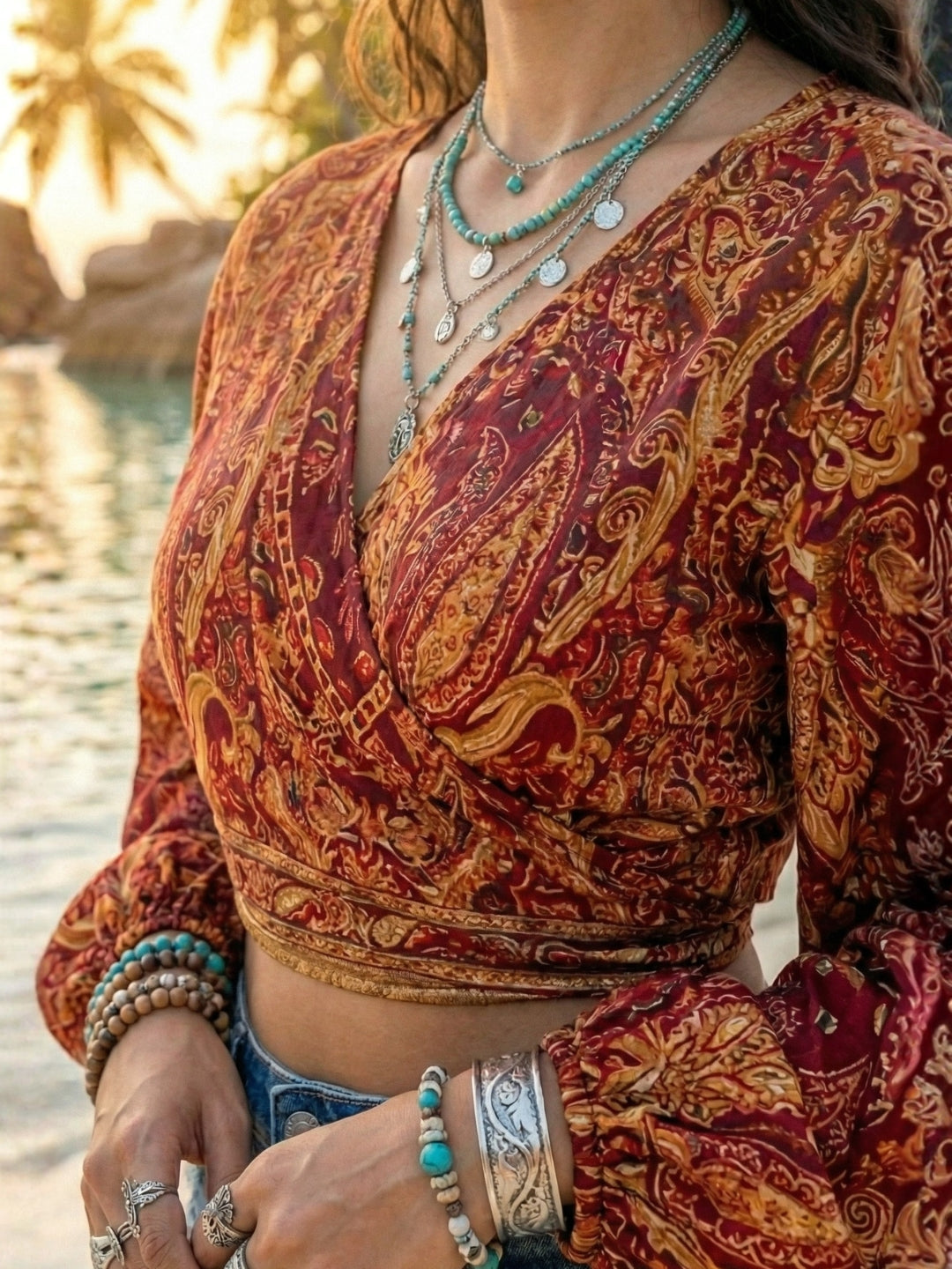 Arlisse sunset rust boho wrap top