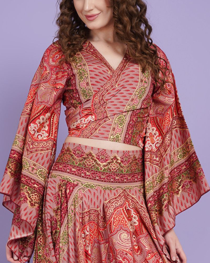 Rosy reverie skirt and crop top co‑ord set