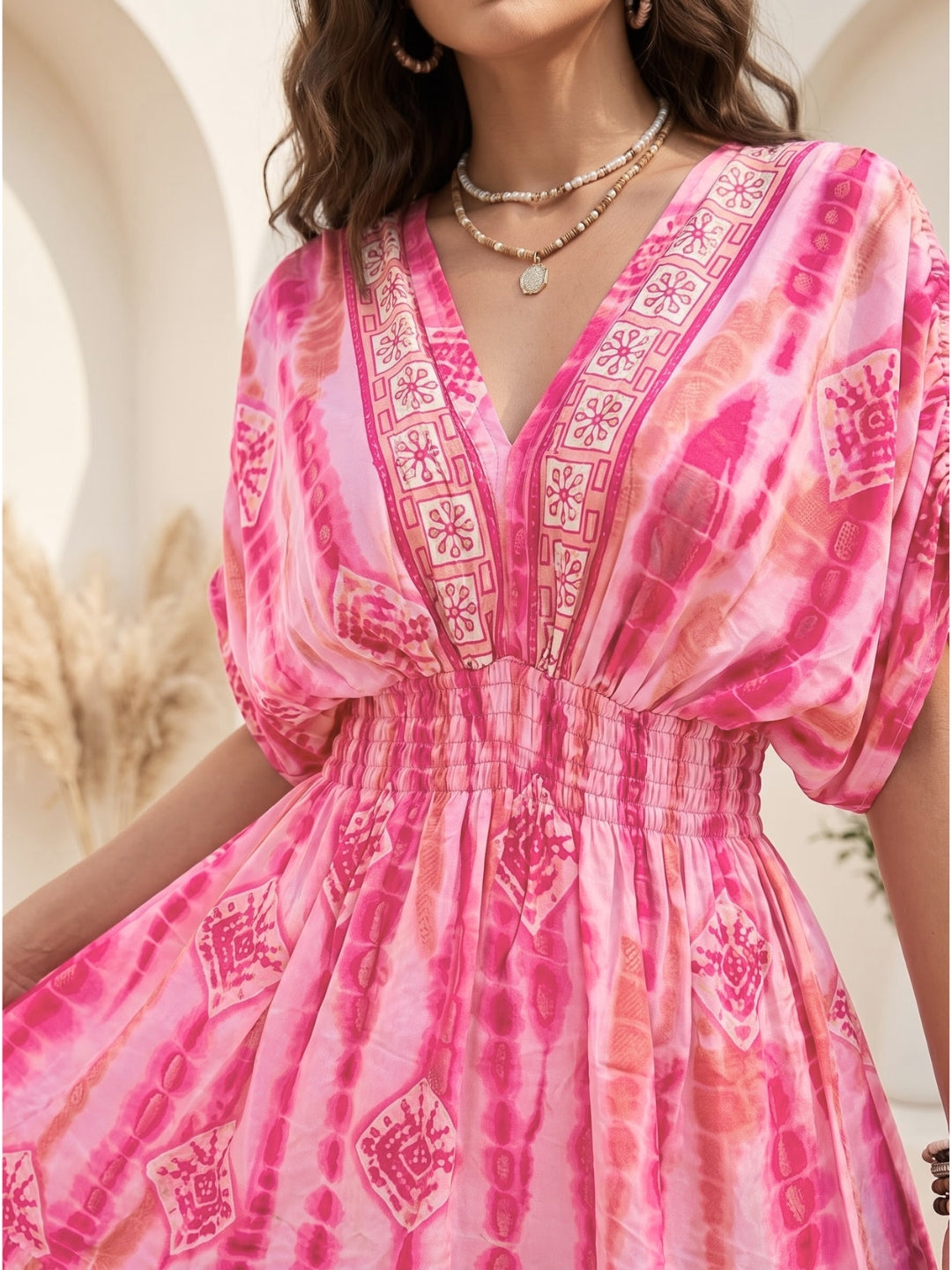 Coral candy boho mini dress