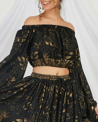 Amarielle black-gold boho skirt co-ord set