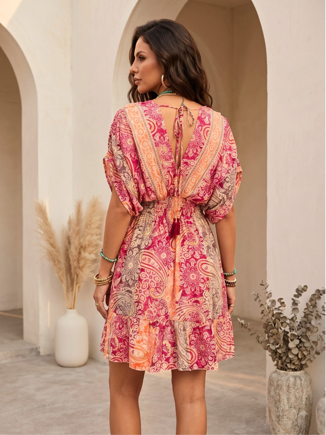 Maroon ember boho mini dress