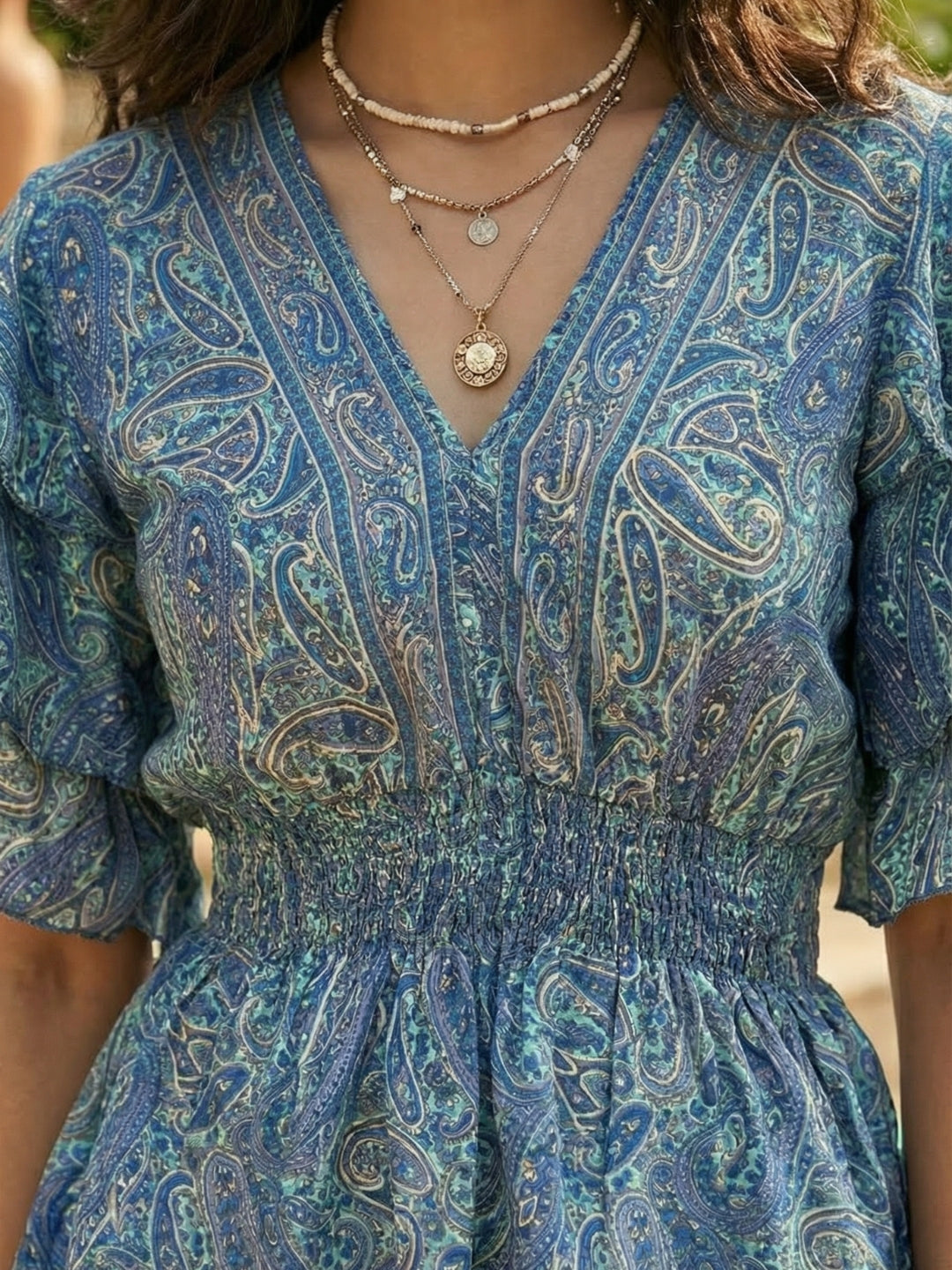 Lumae ocean paisley peplum top