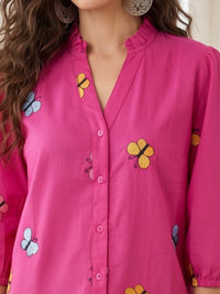 Zinnia bougainvillea embroidered boho shirt