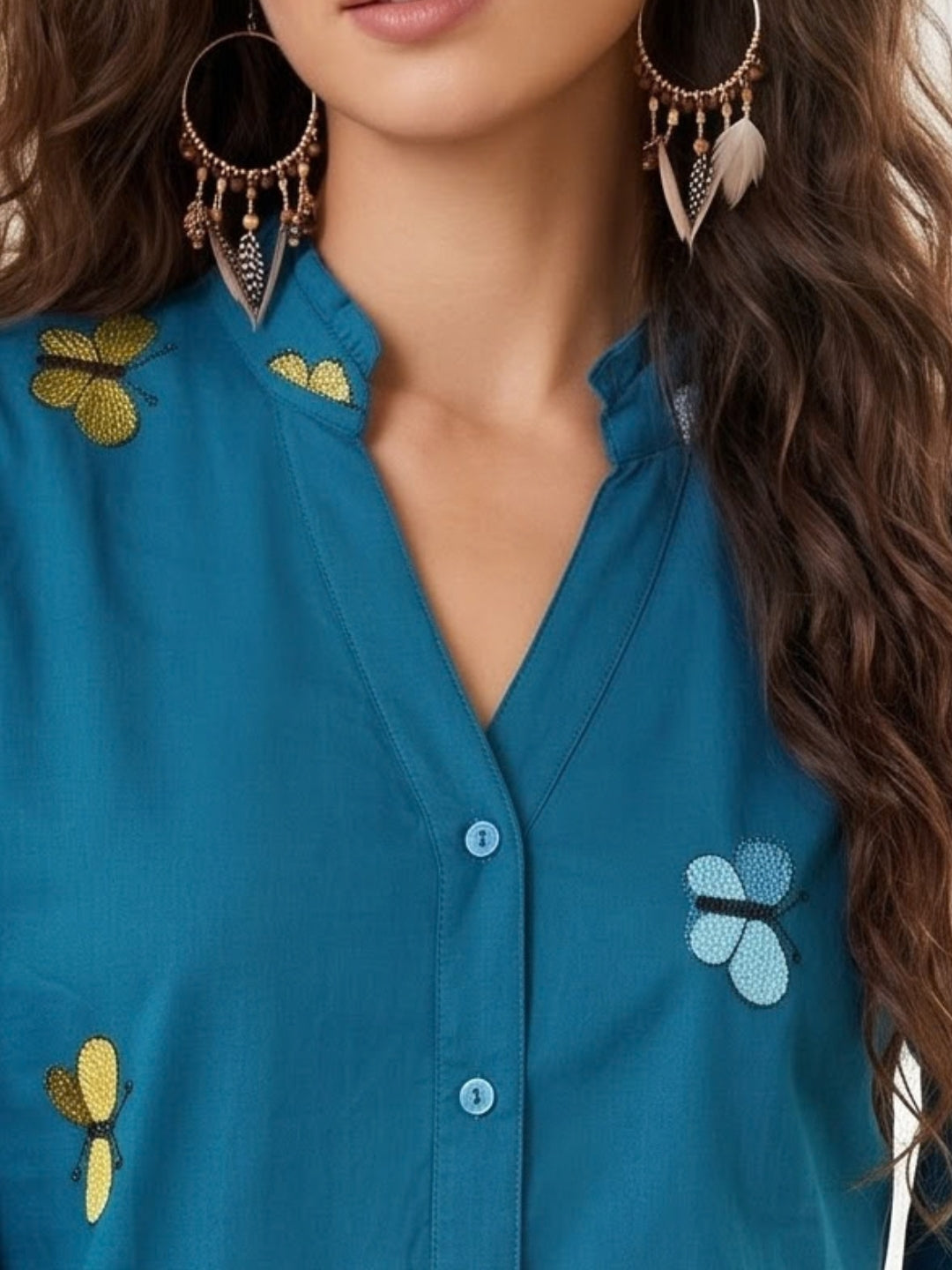 Aegean teal embroidered boho shirt