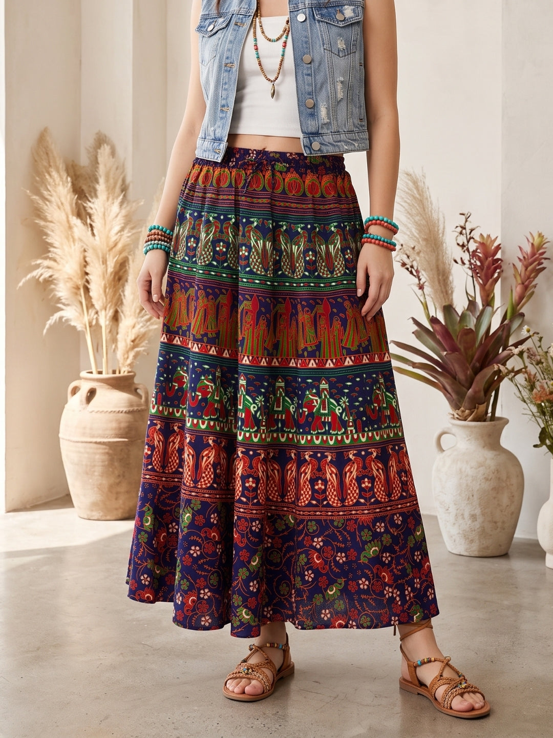 Autumn tapestry boho maxi skirt