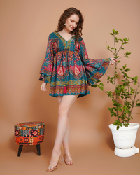 Wanderblush short dress with bell sleeves