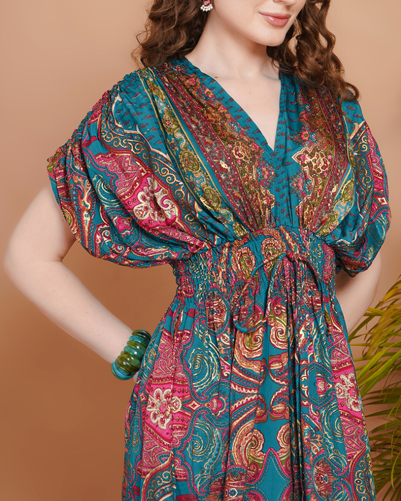 Maira peacock bloom maxi dress
