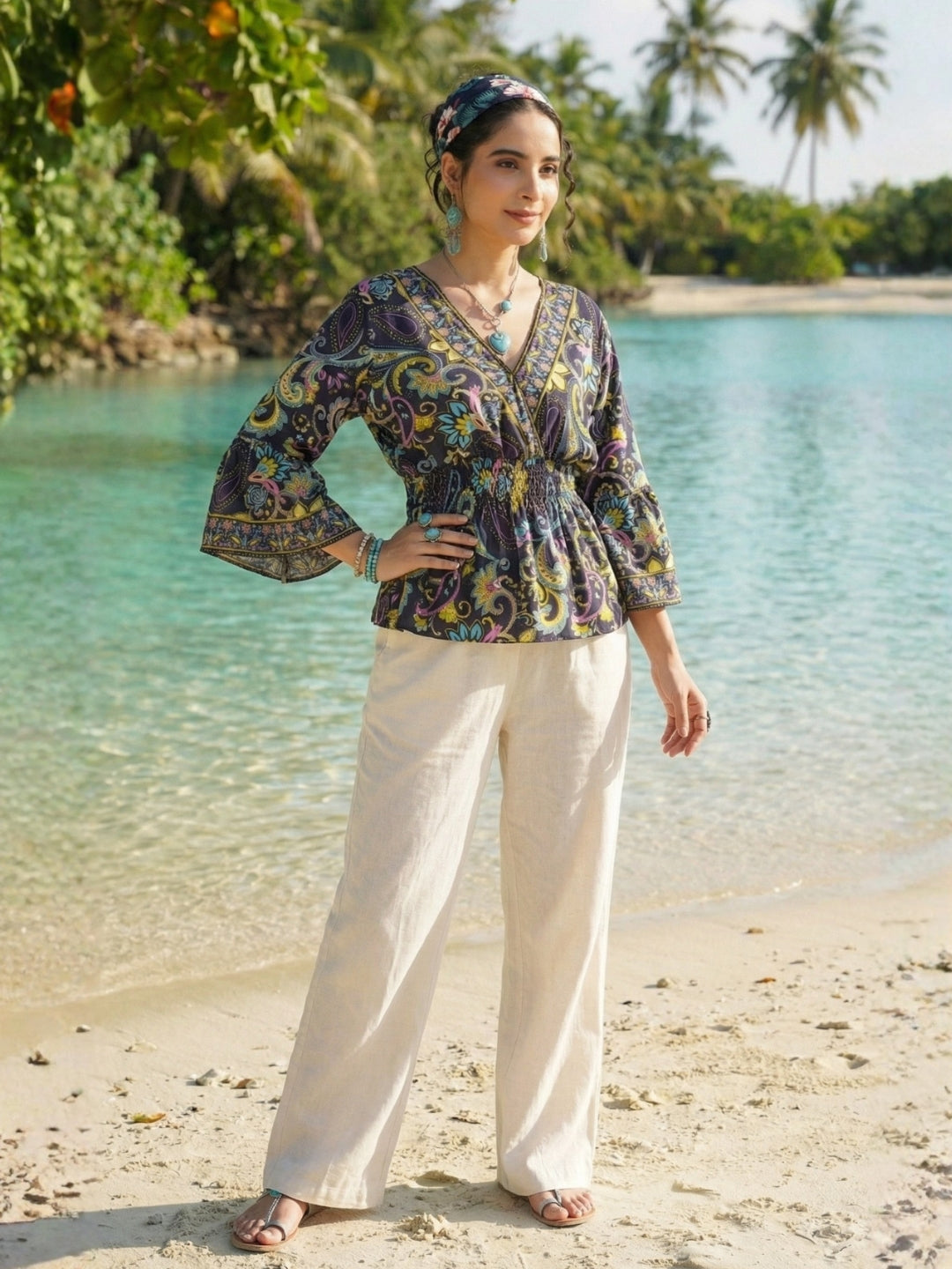 Fiora twilight paisley peplum top