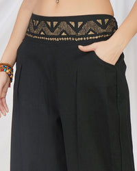Midnight bloom wide leg cotton trousers