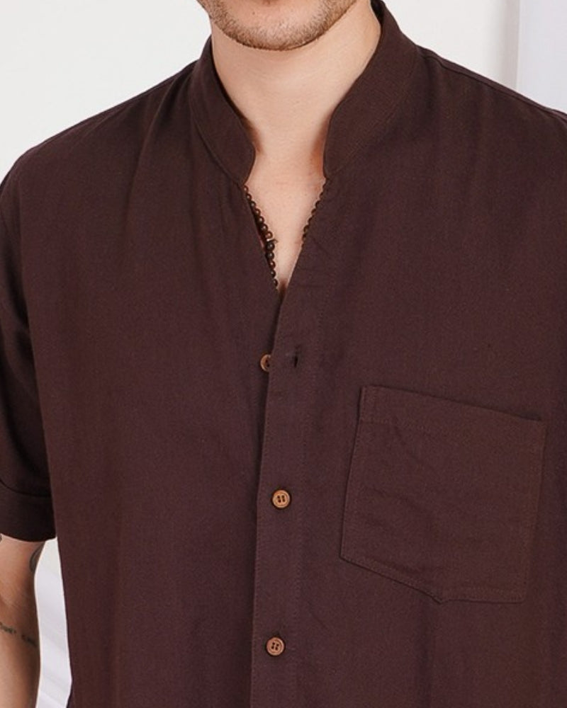 Kairo deep-cocoa mandarin cotton shirt