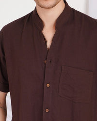 Kairo deep-cocoa mandarin cotton shirt