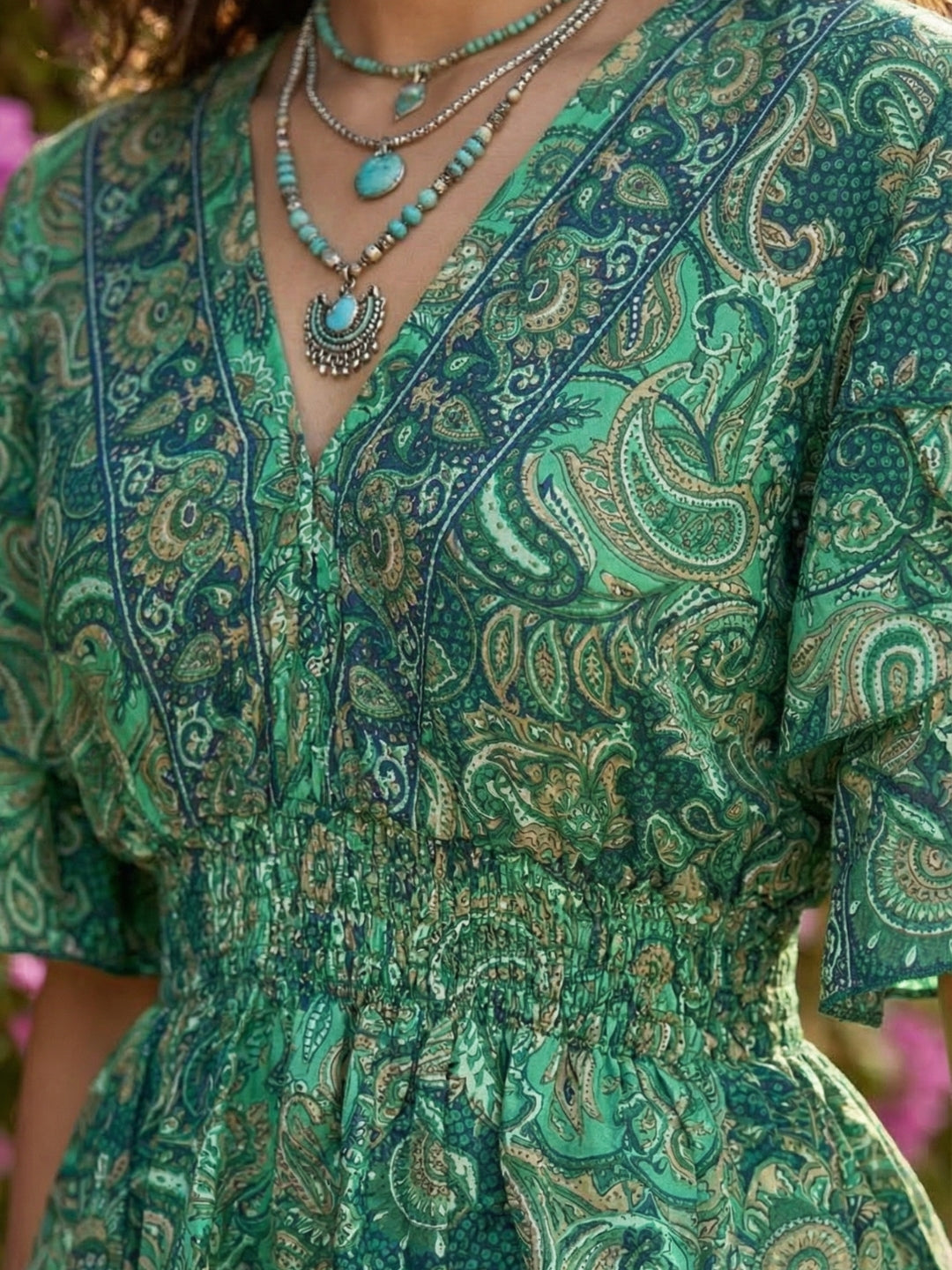 Elaris emerald paisley peplum top