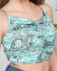 Coralia aquatic bloom ruched crop top