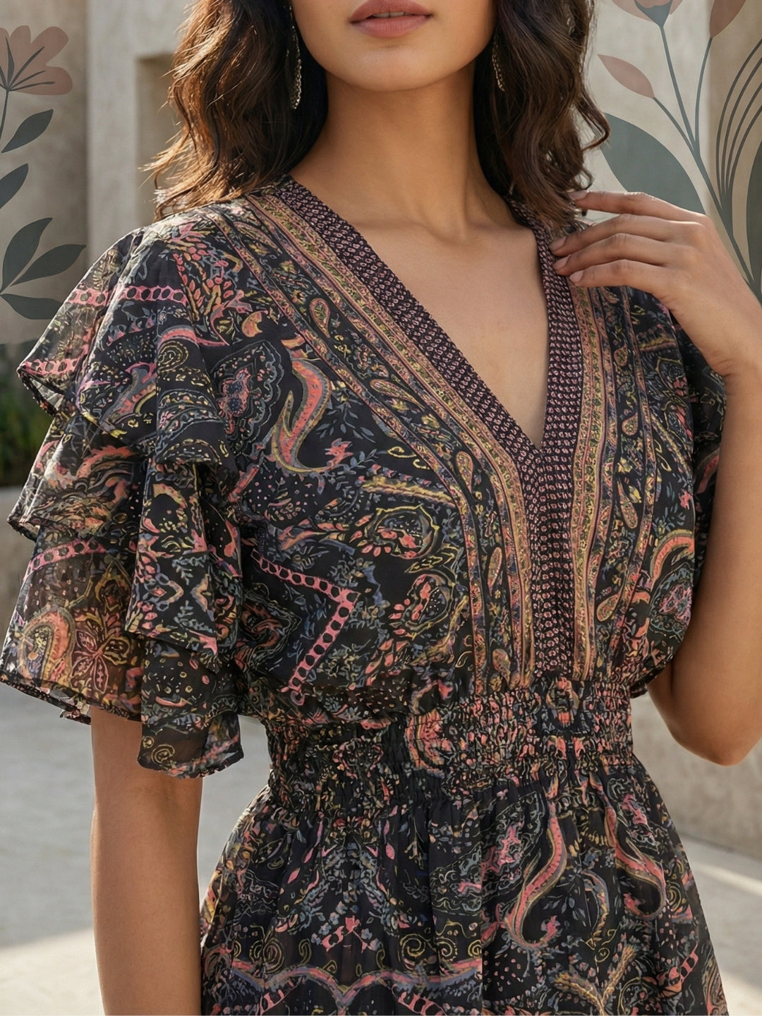 Maelira twilight vine boho peplum top