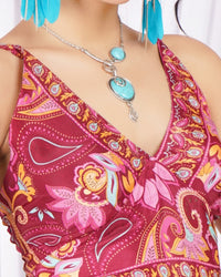 Nerina berry-paisley spaghetti top