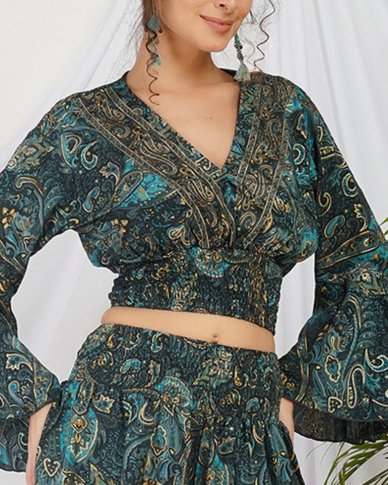 Amira ocean whirl palazzo co-ord set