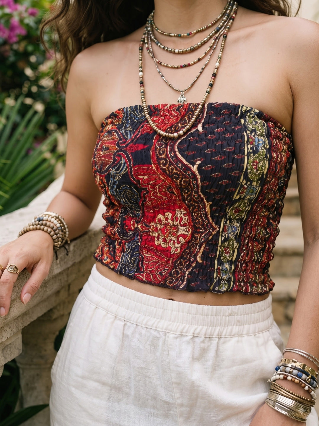 Midnight scarlet boho tube top