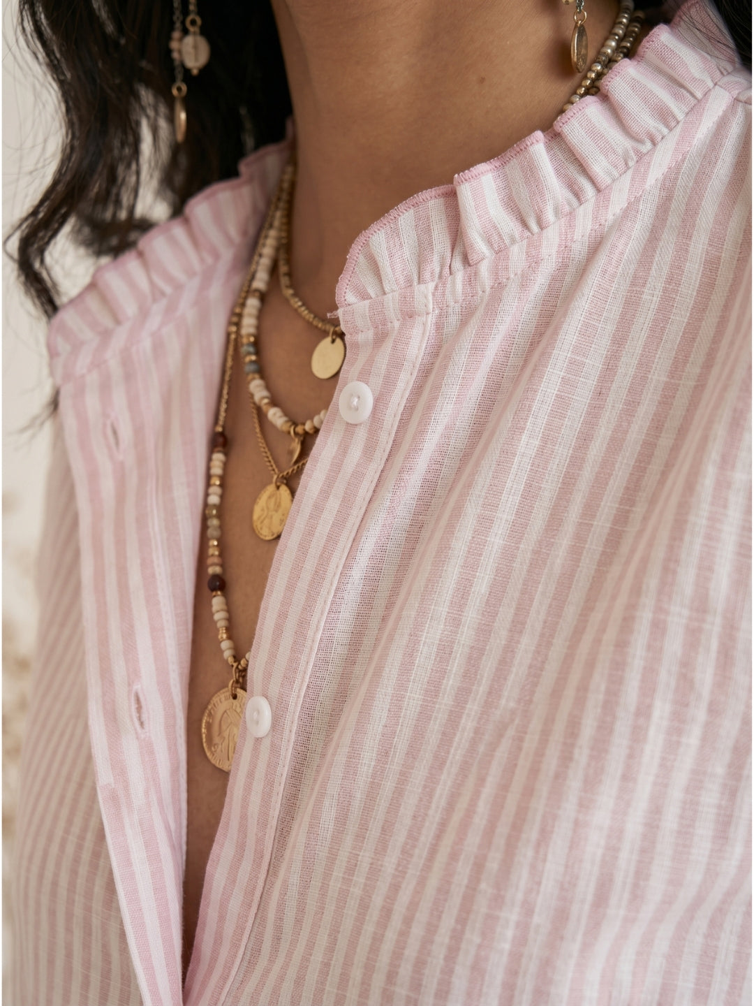 Evania blush cotton stripe shirt