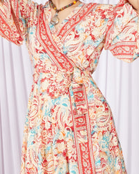 Elysia coral bloom wrap maxi dress