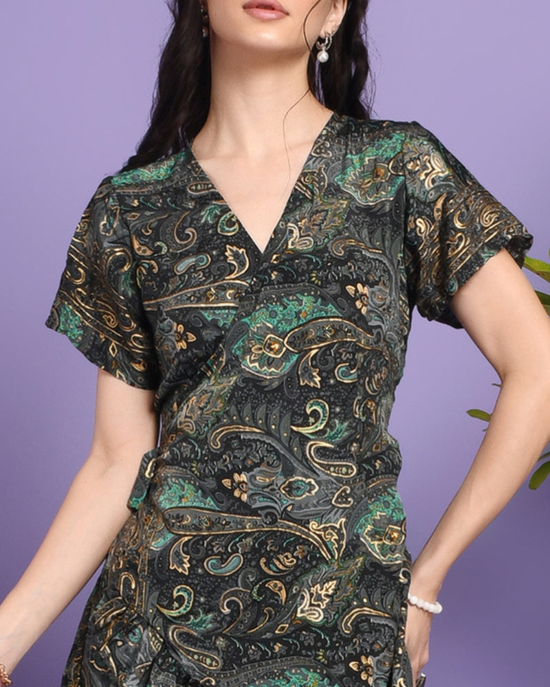 Celeste night garden mini wrap dress