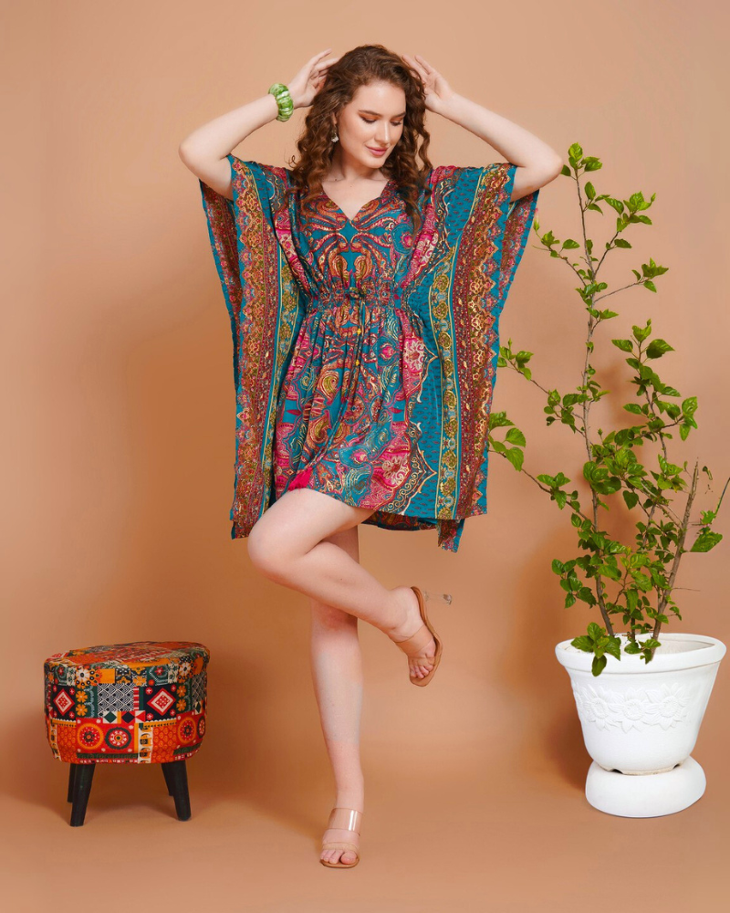 Siena paisley pop kaftan mini dress