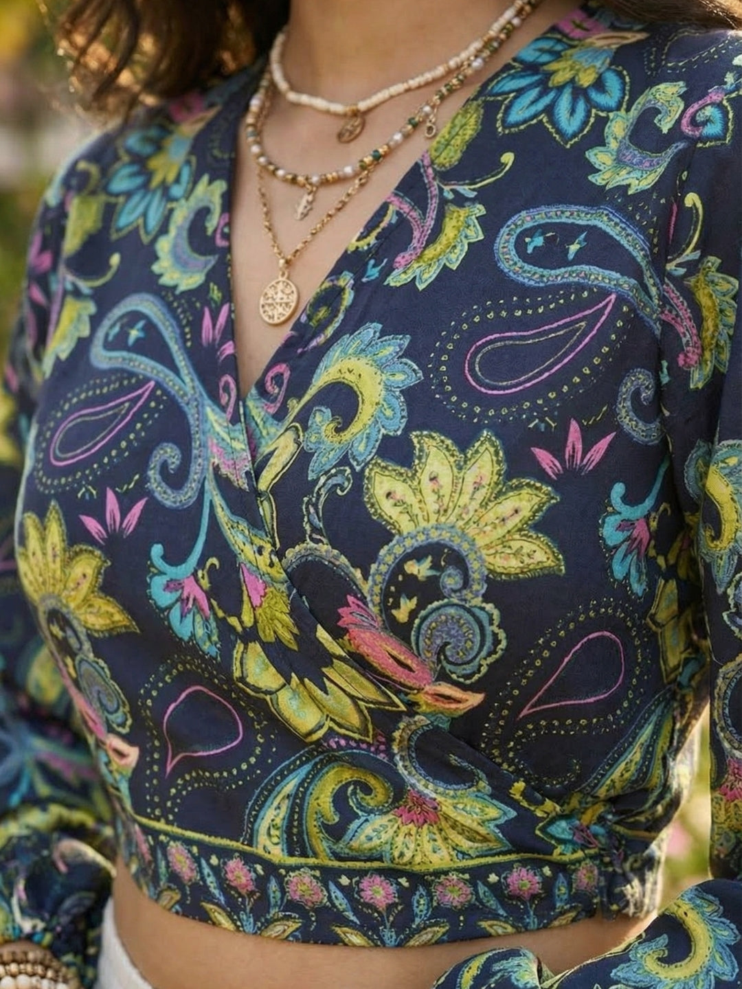 Maribel indigo petal boho wrap top