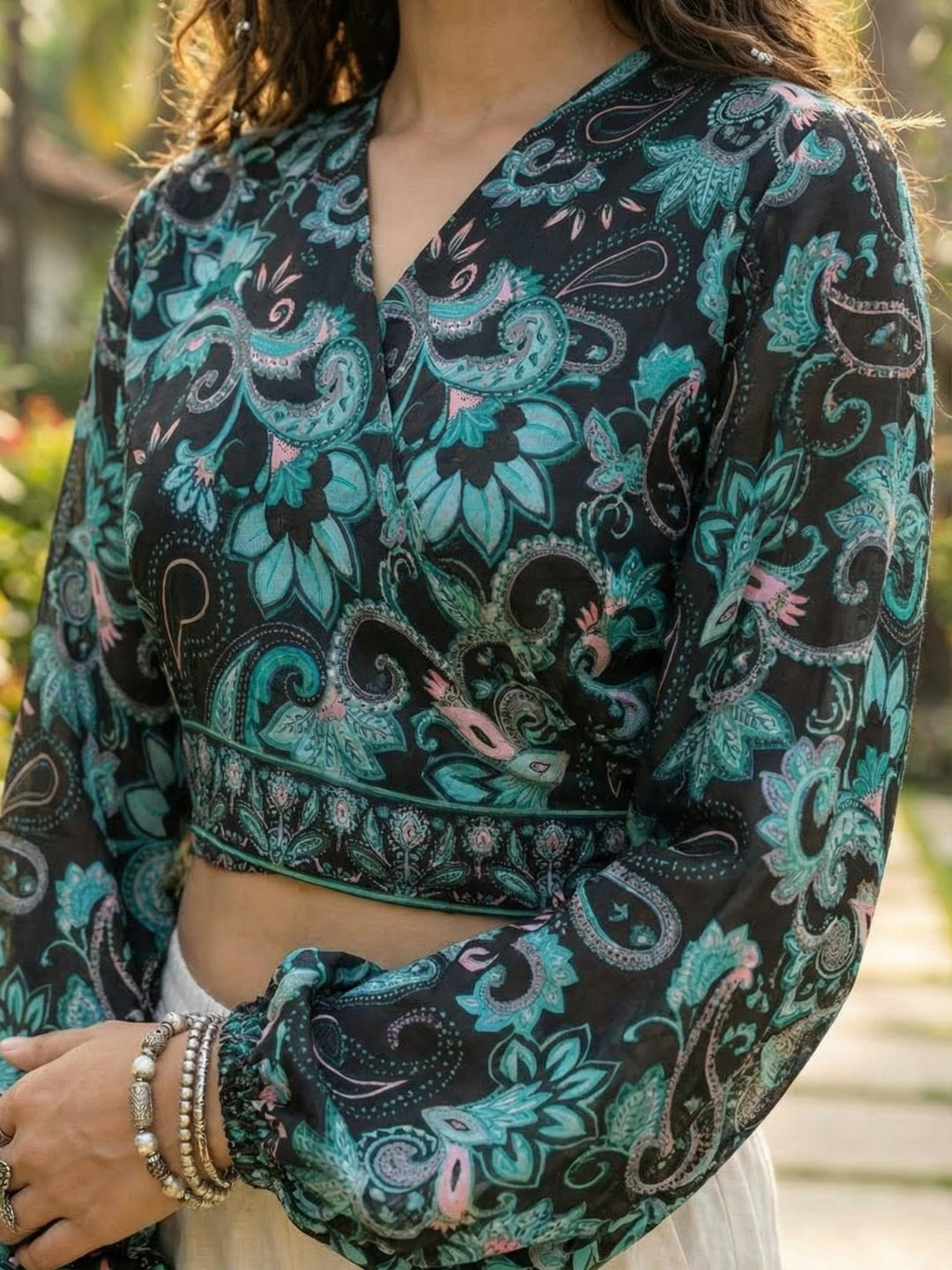 Thalise ocean ink boho wrap top