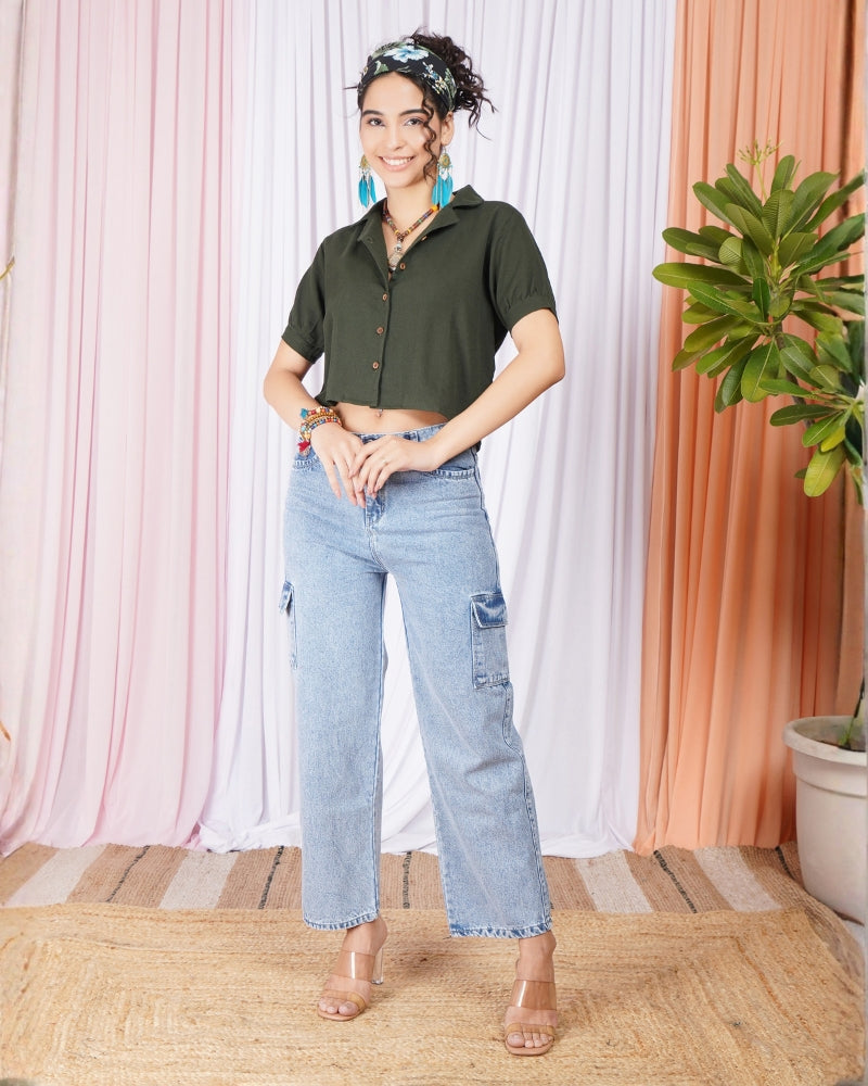 Maribel moss cuban collar cotton top