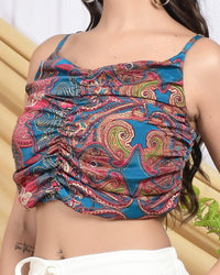 Elorise boho bloom ruched crop top