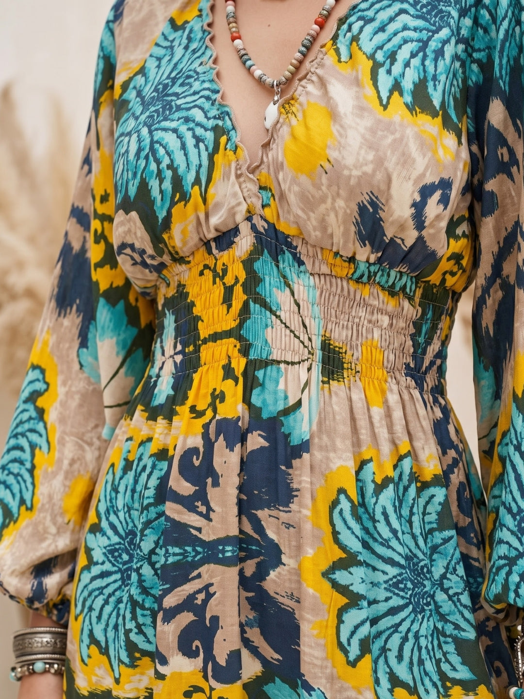 Turquoise marigold boho maxi dress