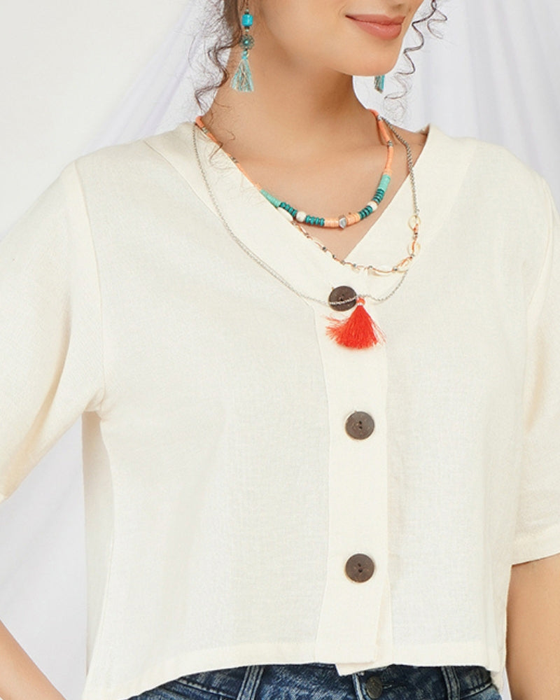 Odette pearl bohemian crop top