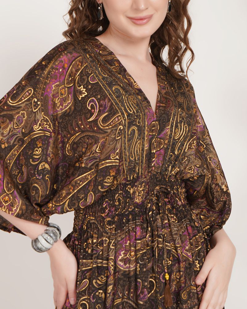 Amora plum gold mini kimono dress
