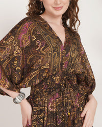 Amora plum gold mini kimono dress