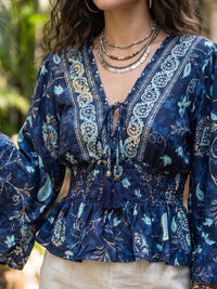 Violetta blue mirage boho peplum top