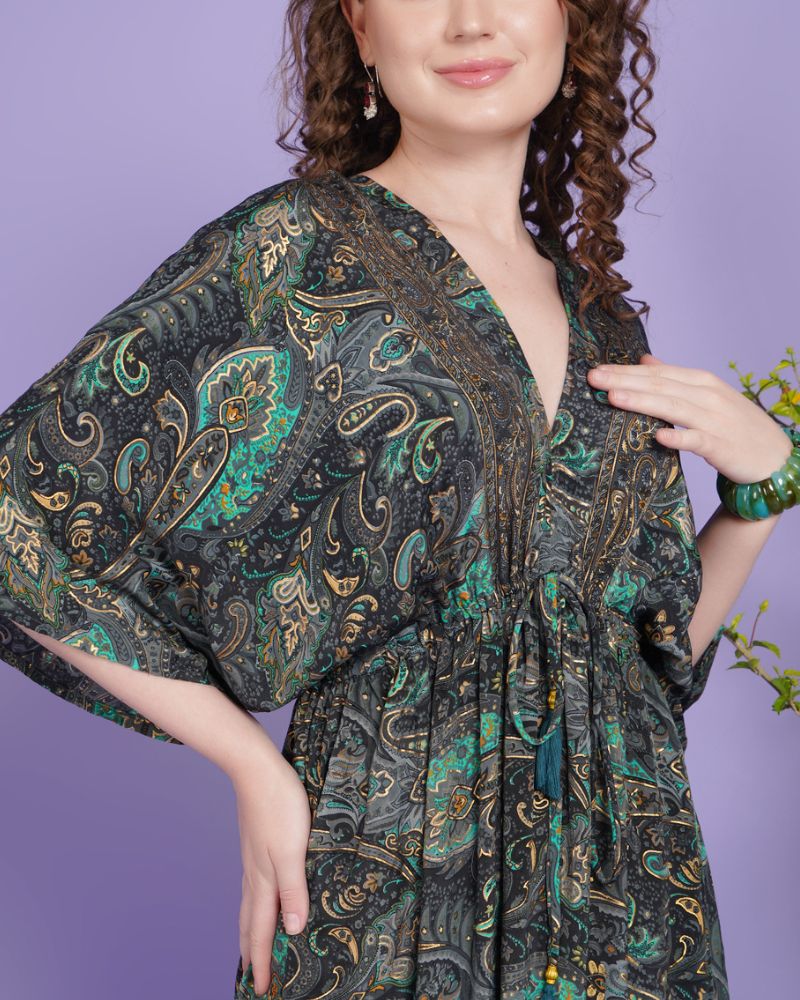 Emerald eclipse kimono maxi dress