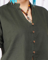 Maribel moss-green button down top