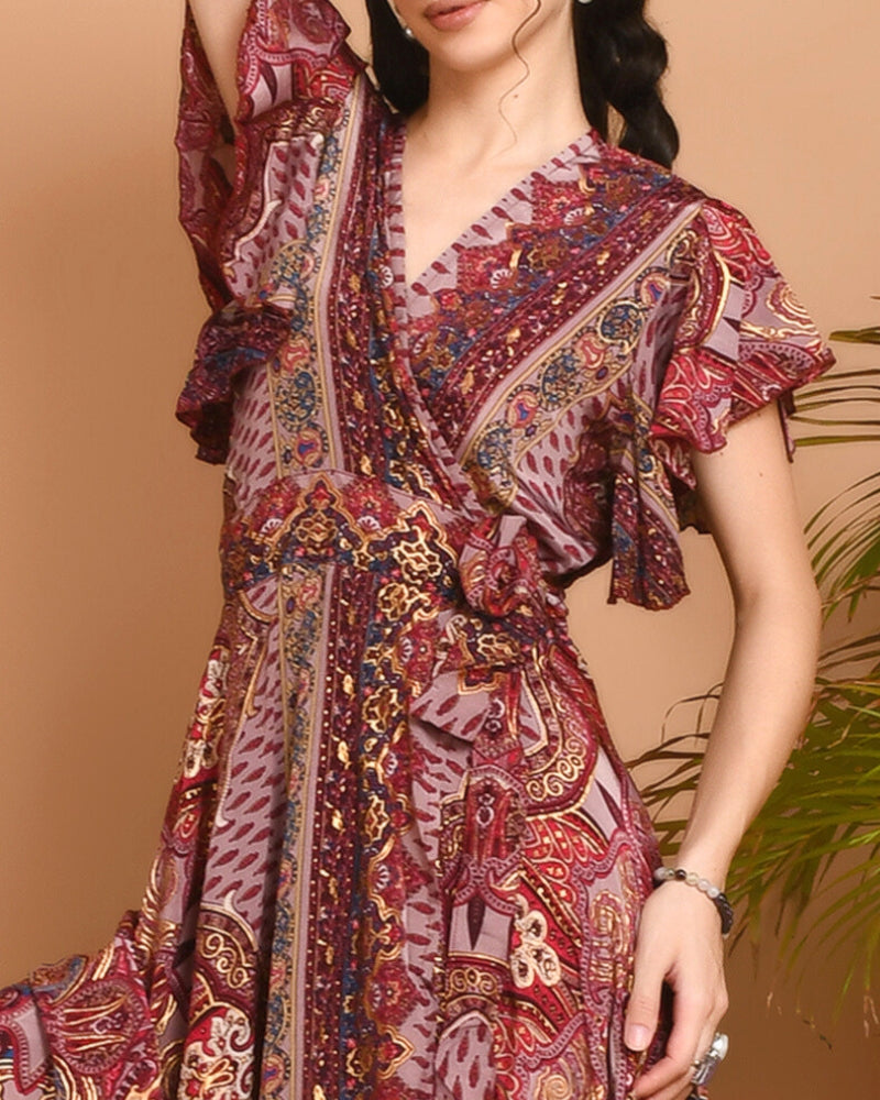 Maribel paisley maxi wrap dress