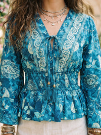 Blue lagoon bell sleeve boho top