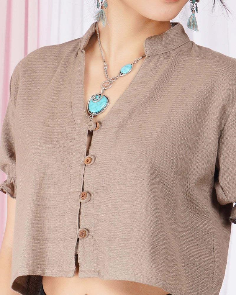 Elowen desert-Mist V-neck cotton top