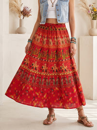 Crimson flame boho maxi skirt