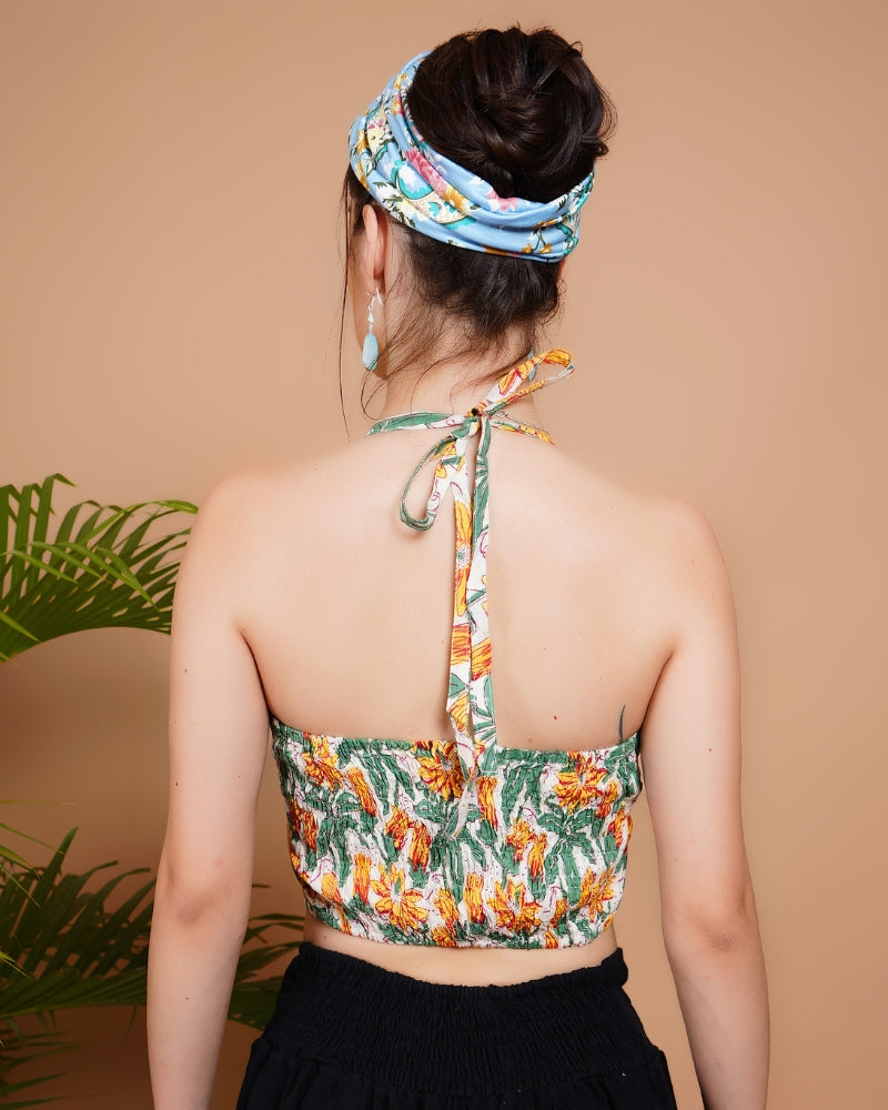 Sunlit blooms cotton halter neck crop top