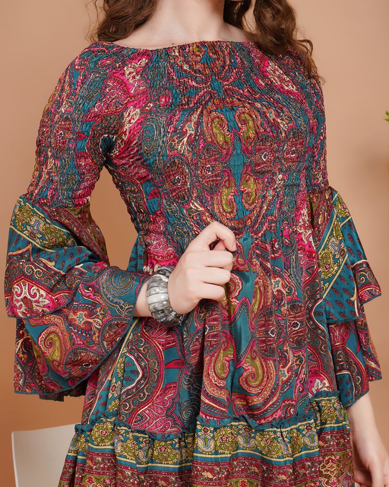 Mira bloom bell sleeve mini dress