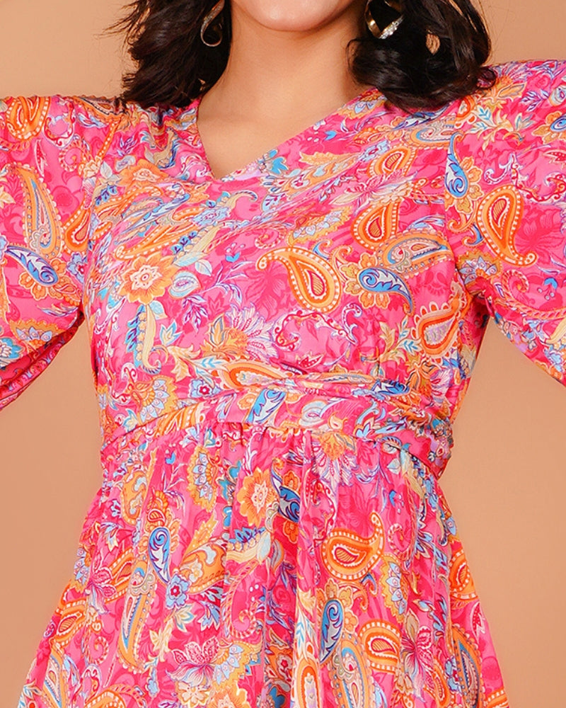 Blush & sunshine boho wrap short dress