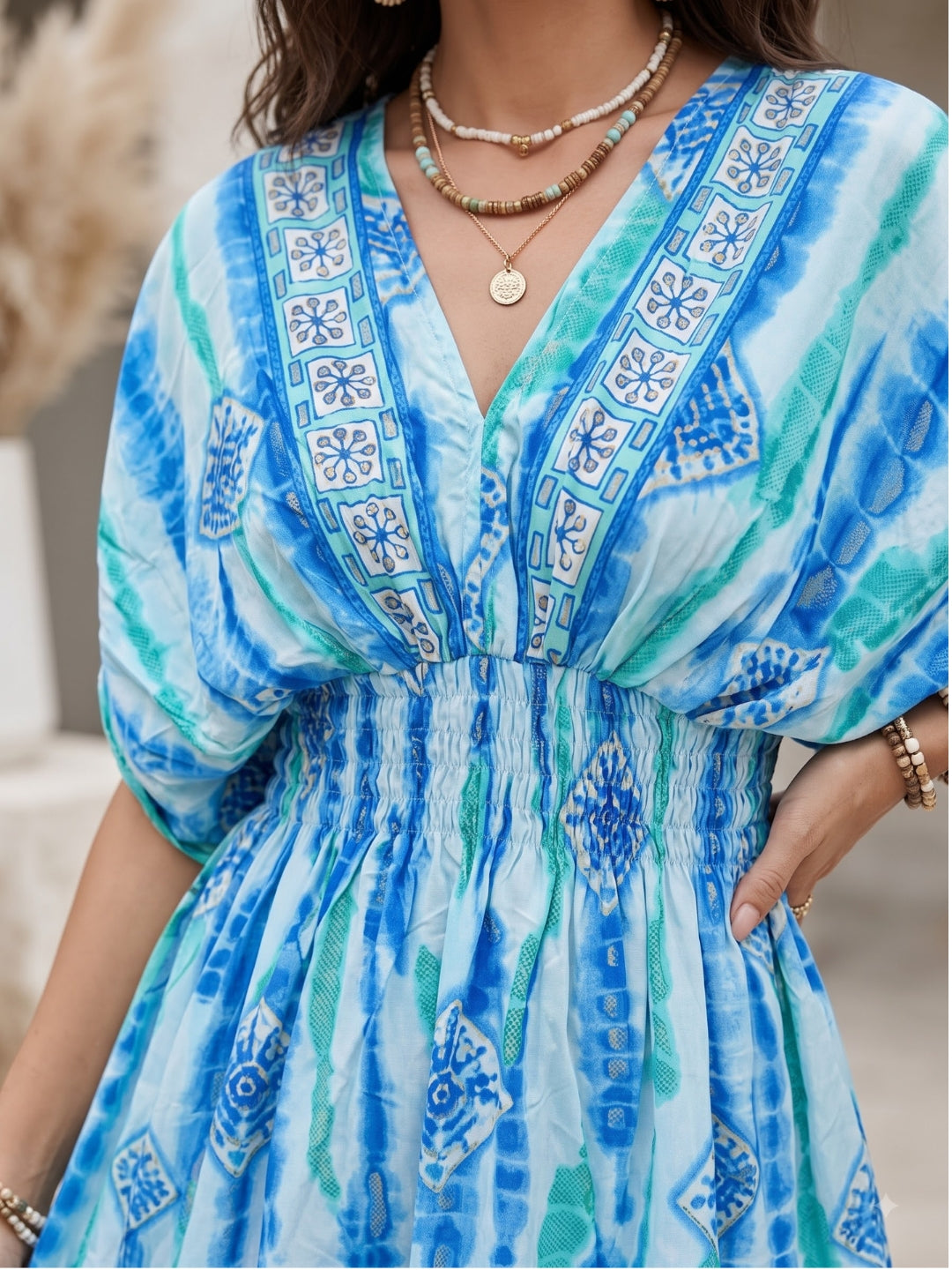 Ocean mist foil boho mini dress