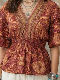 Marzella amber paisley boho peplum top