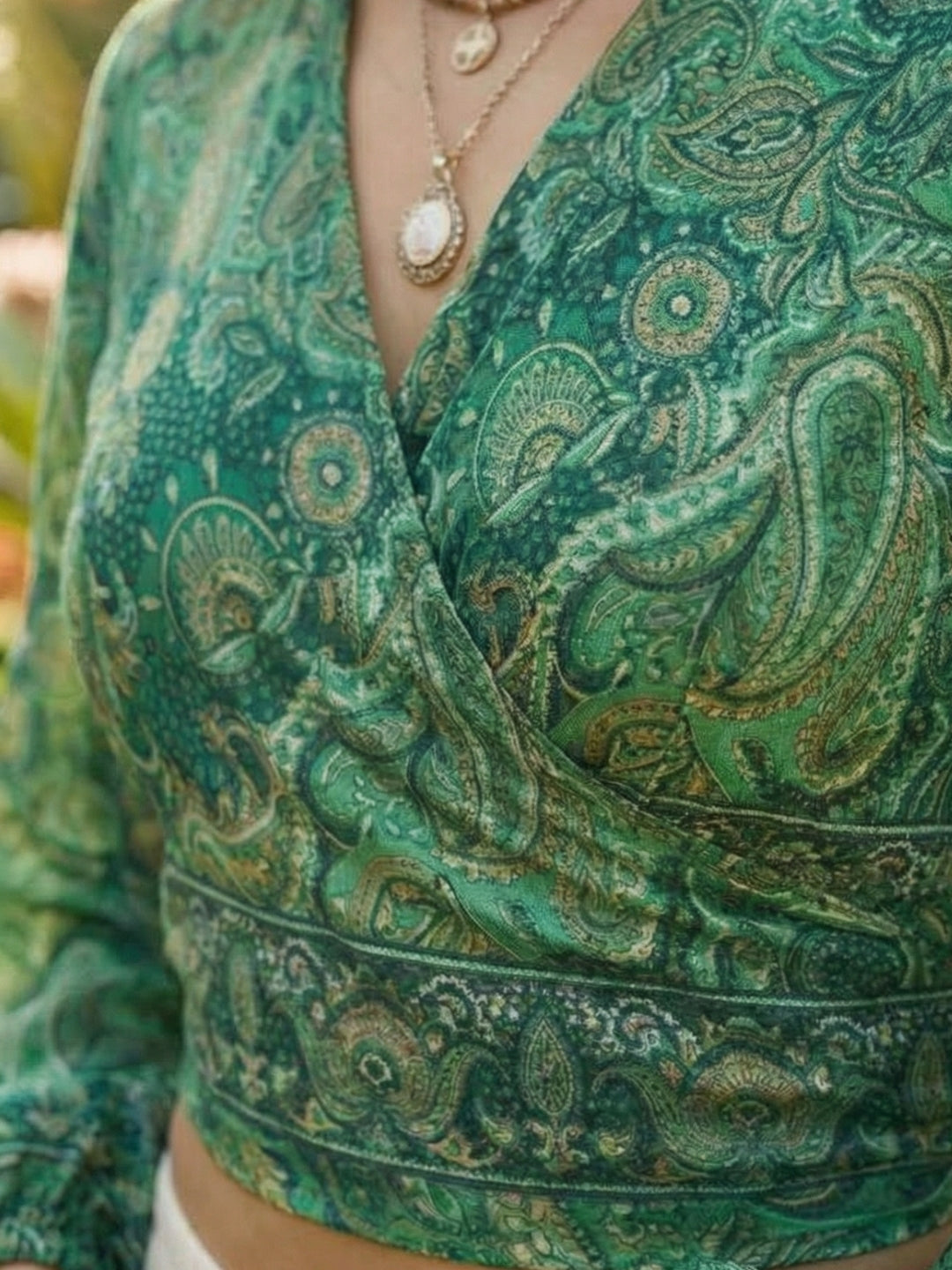 Eirlys emerald paisley boho wrap top