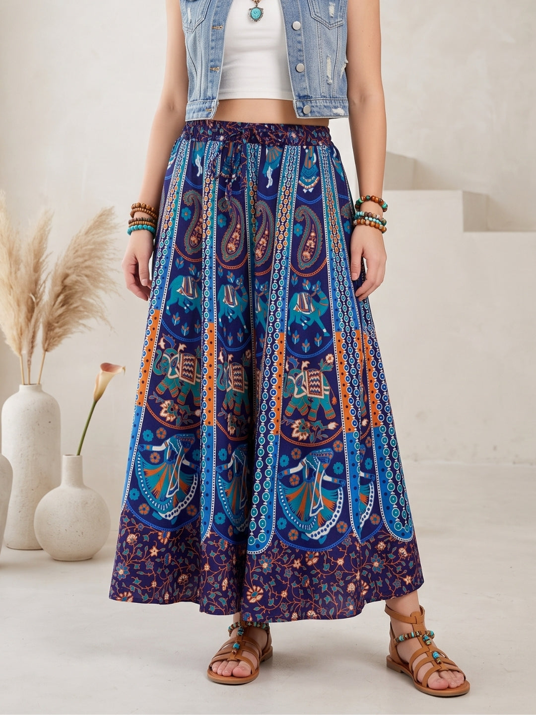 Midnight tide bohemian skirt