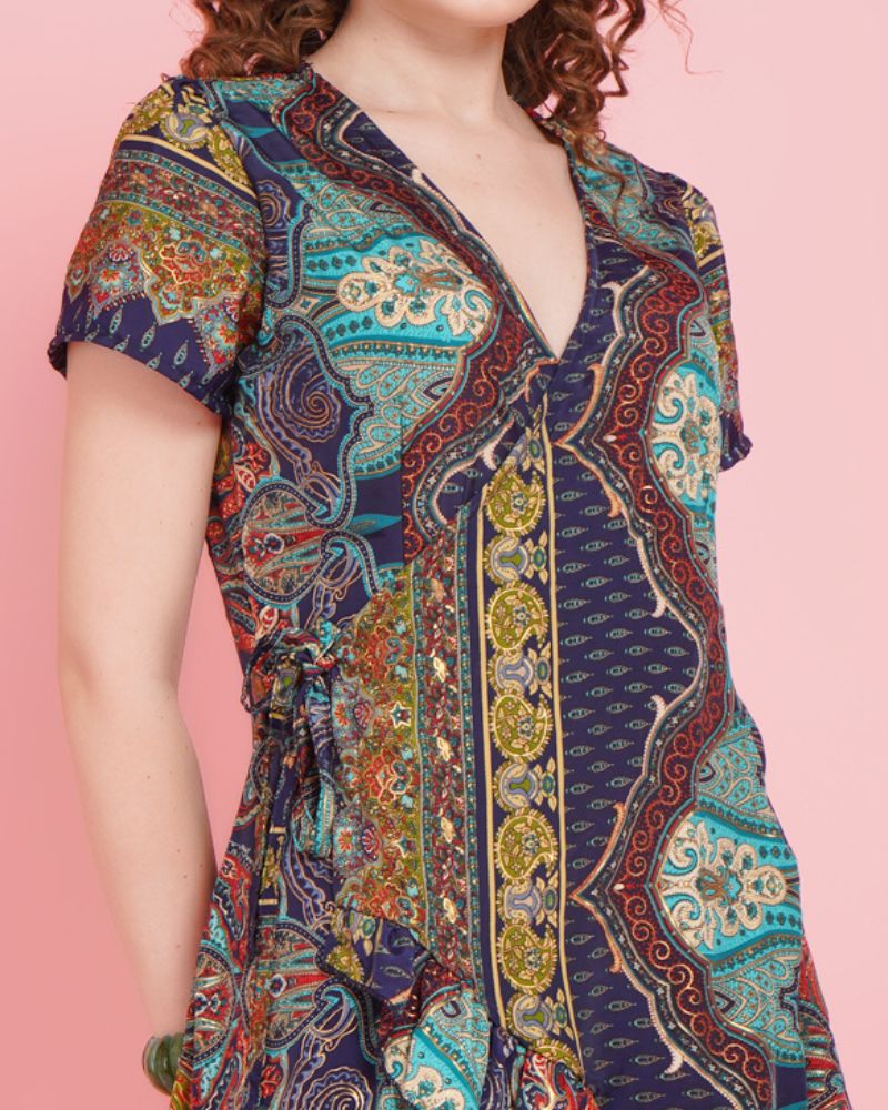 Talia paisley glow mini angrakha dress